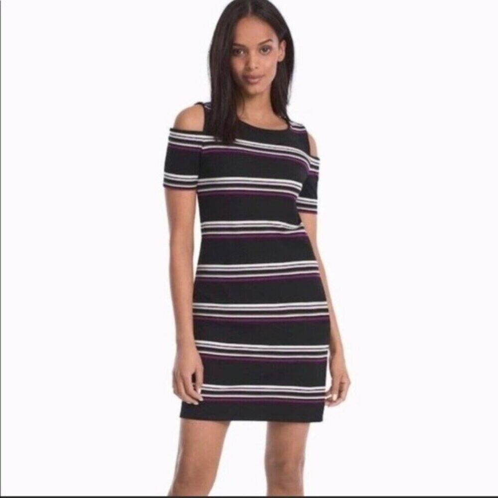 2/$30 White House Black Market Striped Cold Shoulder Knit Dress XS #A0047